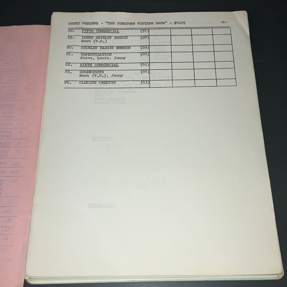 JONATHAN WINTERS SHOW (2-19-69) Classic Variety Production Script + COA!