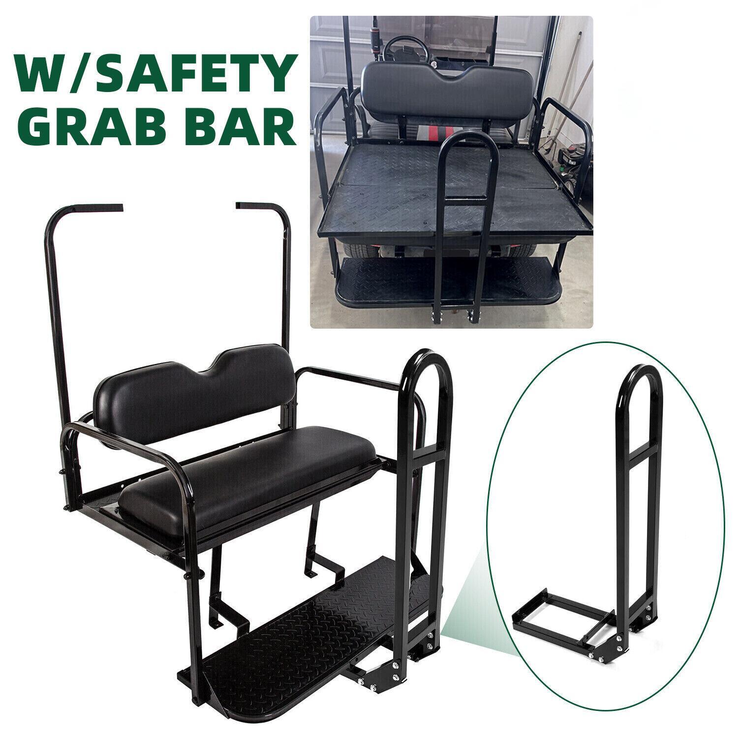 For EZGO Medalist/TXT 1995-UP Golf Cart Black Rear Flip Seat Kit W/ Grab Bar