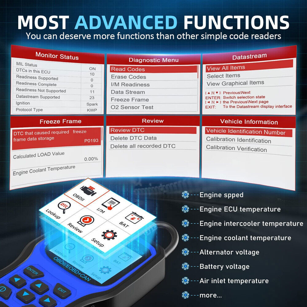 OBD2 Scanner 12V Car Battery Tester Check Engine Fault Code Reader I/M Readiness
