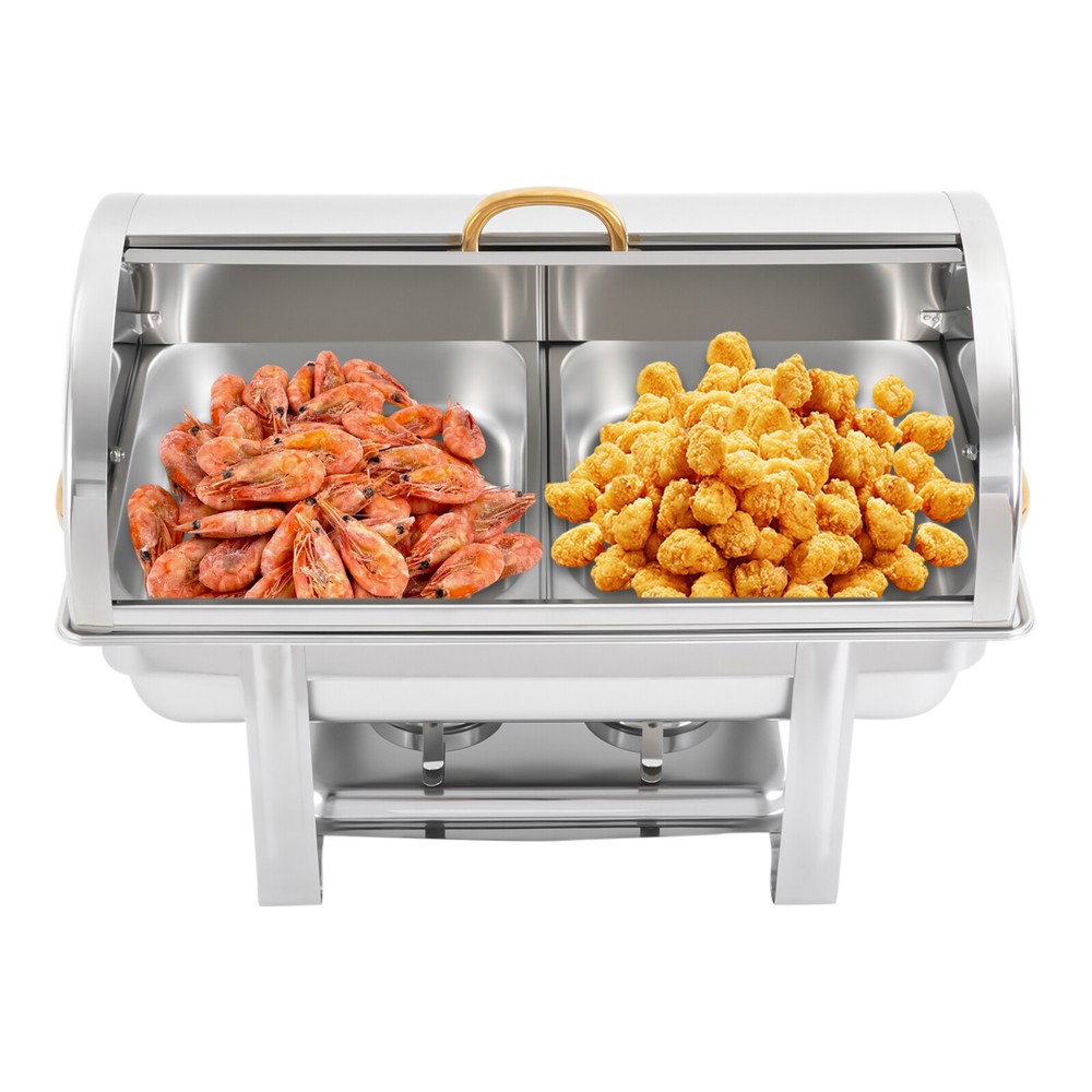 9L Rectangular Stainless Steel Double-compartment Chafing Dish Buffet Warmer HOT