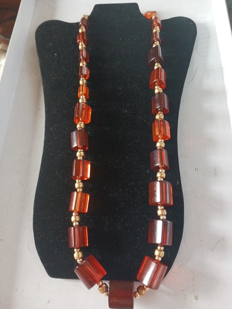 Vintage BAKELITE Rootbeer Chunky Triangular Bead Long Necklace