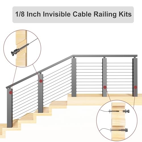 Pack Invisible Cable Railing Kit, Cable Railing Hardware, 316 1/8 Inch 30 Black