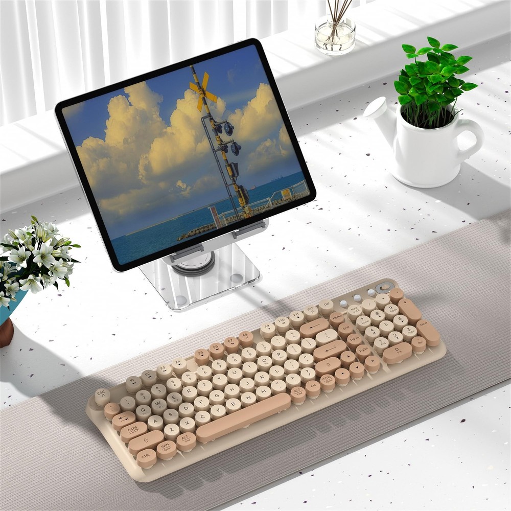 Wireless Bluetooth Keyboard - Full Size Retro Round Typewriter Style Wireless...