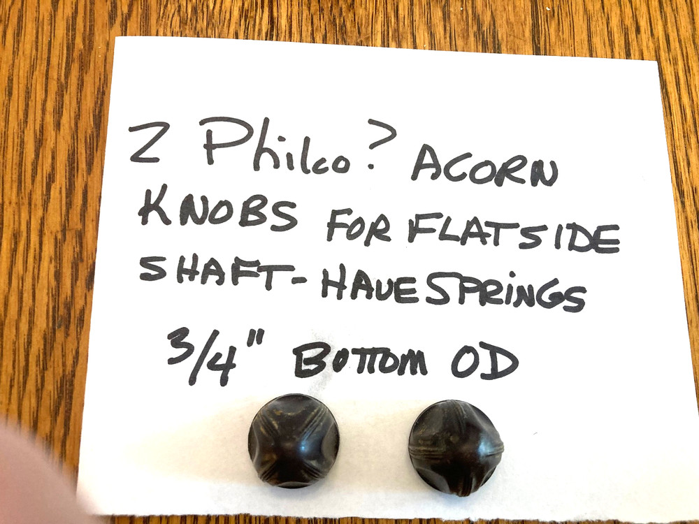2 PHILCO Mae West acorn radio knobs for flat side shaft