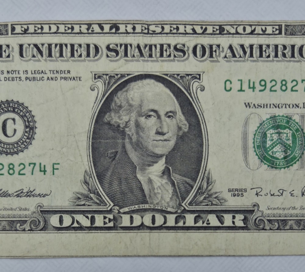 1995 1$ One Dollar Bill Cutting Error Shows NEXT NOTE Maligned Offcenter Miscut