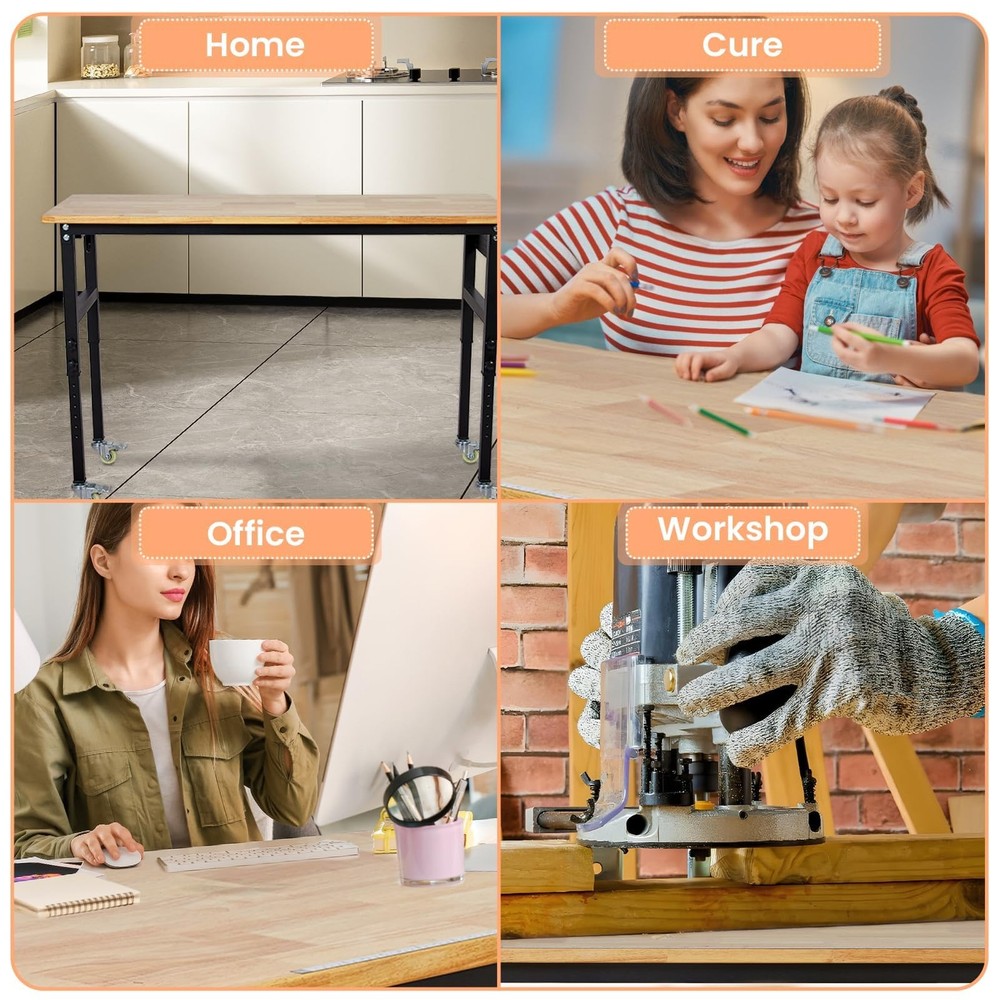 48'' Adjustable Workbench&Pegboard Power Outlets Heavy Duty Work Table,Garage