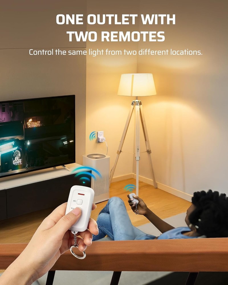2 Pack Remote Control Outlet with 100FT Range, 15A Switch for Lights/Fans