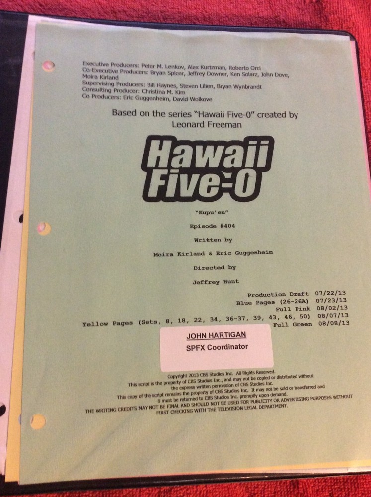 HAWAII FIVE-O ORIGINAL SCRIPT 404 SCHEDULE TECH 2013 KUPU' EU DANIEL DAE KIM