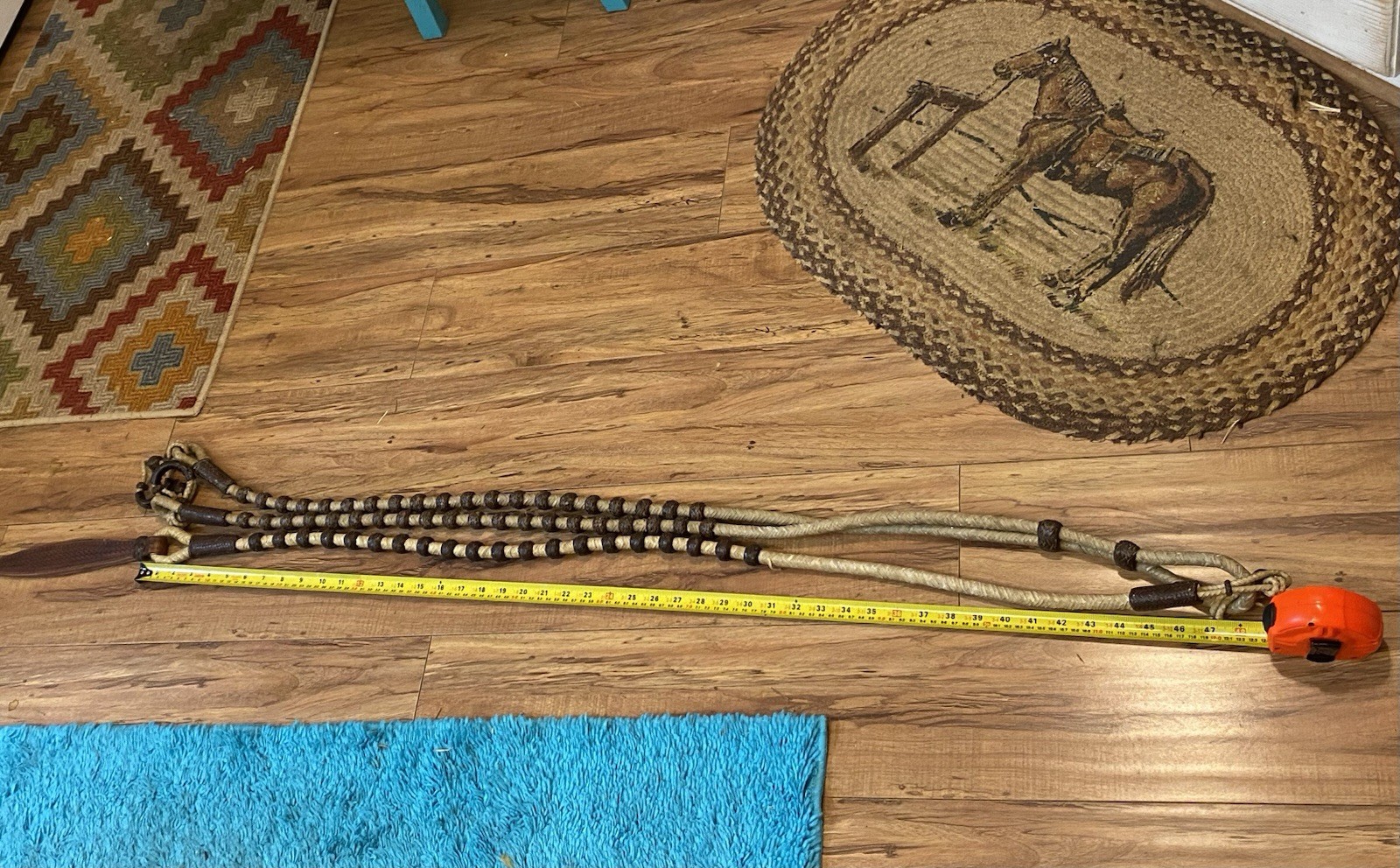 Vintage Western Braided Rawhide Romel / Romal Reins 60 Brown Buttons Vaquero