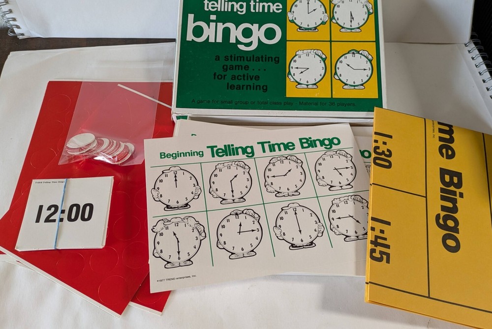 1977 Game Beginning Telling Time Bingo