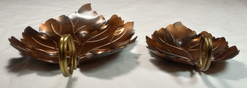 Large and Small matching CopperCraft Guild Leaf Tray dish brass ring handle