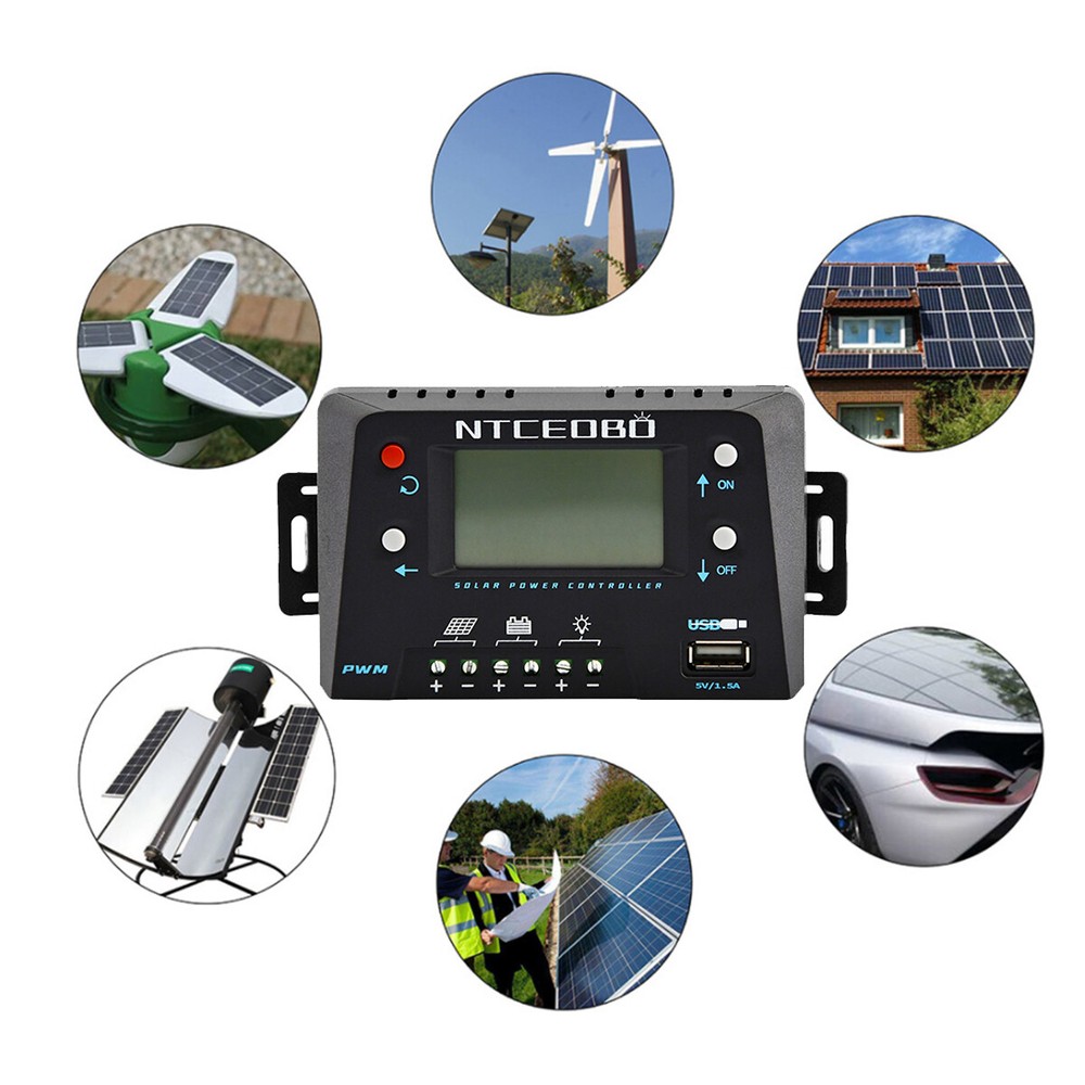 Large LCD Display 10A Solar Charge Controller 12V/24V,Double Button,USB Port