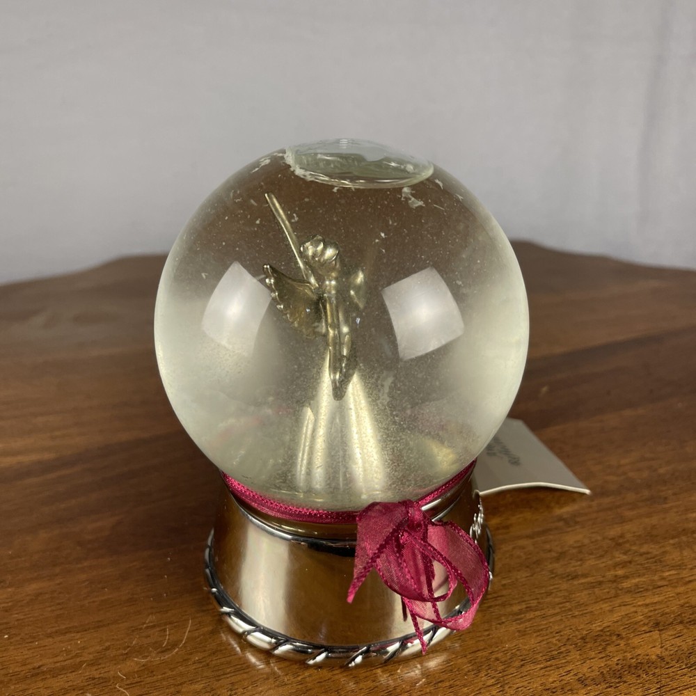 Christmas Snow Globe Silver Angel Peace 5” READ
