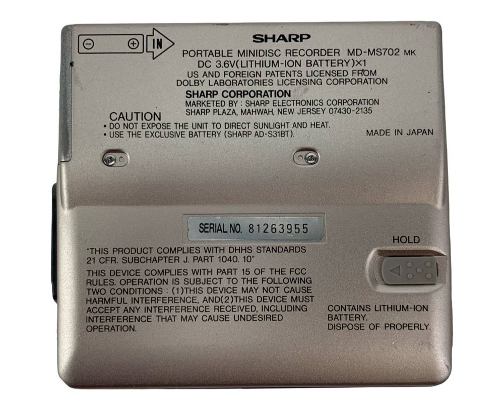 Sharp MD-MS702 MiniDisc Recorder Silver PARTS ONLY / AS-IS