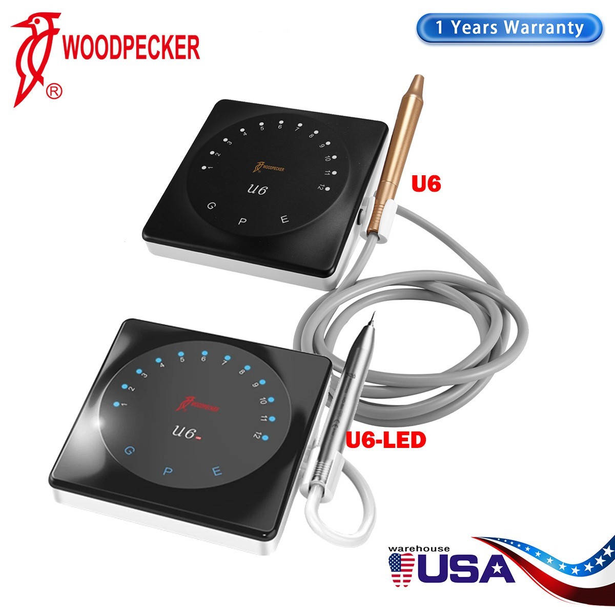 100% Woodpecker Dental U6/U6 LED Ultrasonic Piezo Scaler HW-6 Handpiece 7 Tips