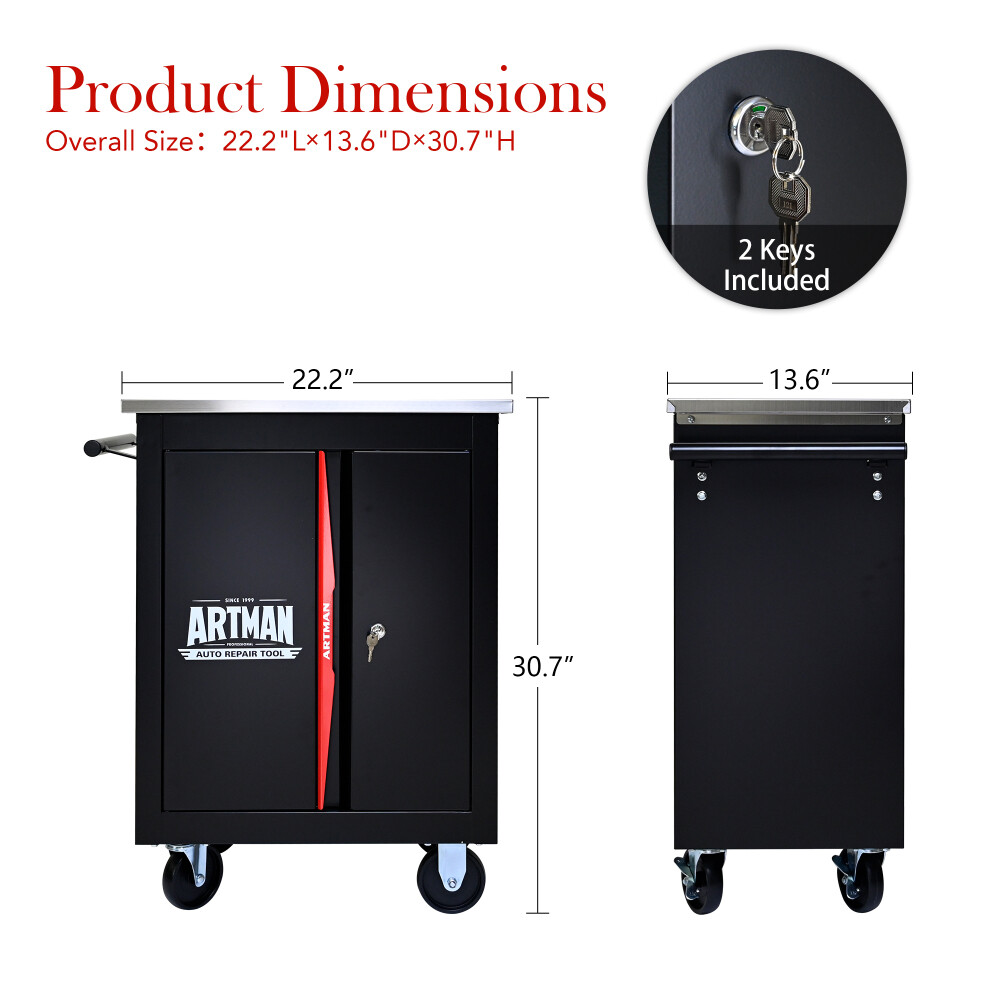 Double-Door Clapboard Multi-Function Tool Cart with Metal Back Panel & Wheels