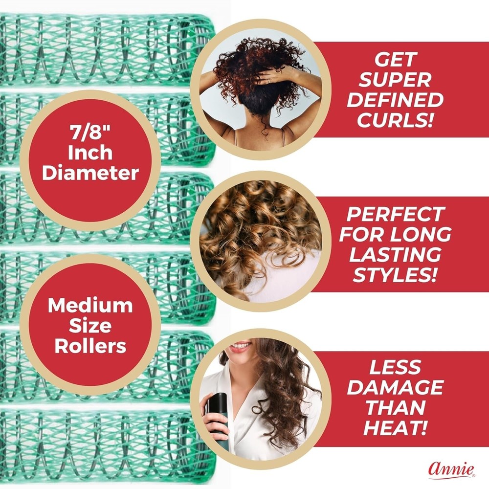 Heatless Medium 7/8 Inch Wire Mesh Rollers – 12 Count for Defined Curls & Waves