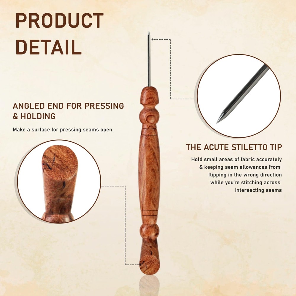 Sewing Stiletto, Quilt Pressing Tool, Seam Alignment Aid, Brown