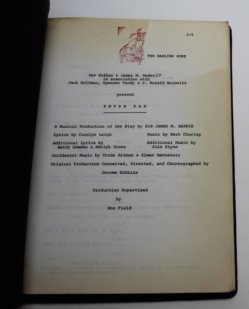 PETER PAN / Zev Bufman 1979 Original Broadway Revival Play Script, Sandy Duncan