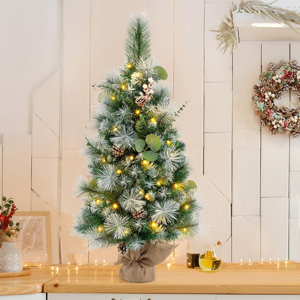 3 FT Artificial Christmas Tree w/ 98 Branch Tips Pine Needles Eucalyptus Leaves