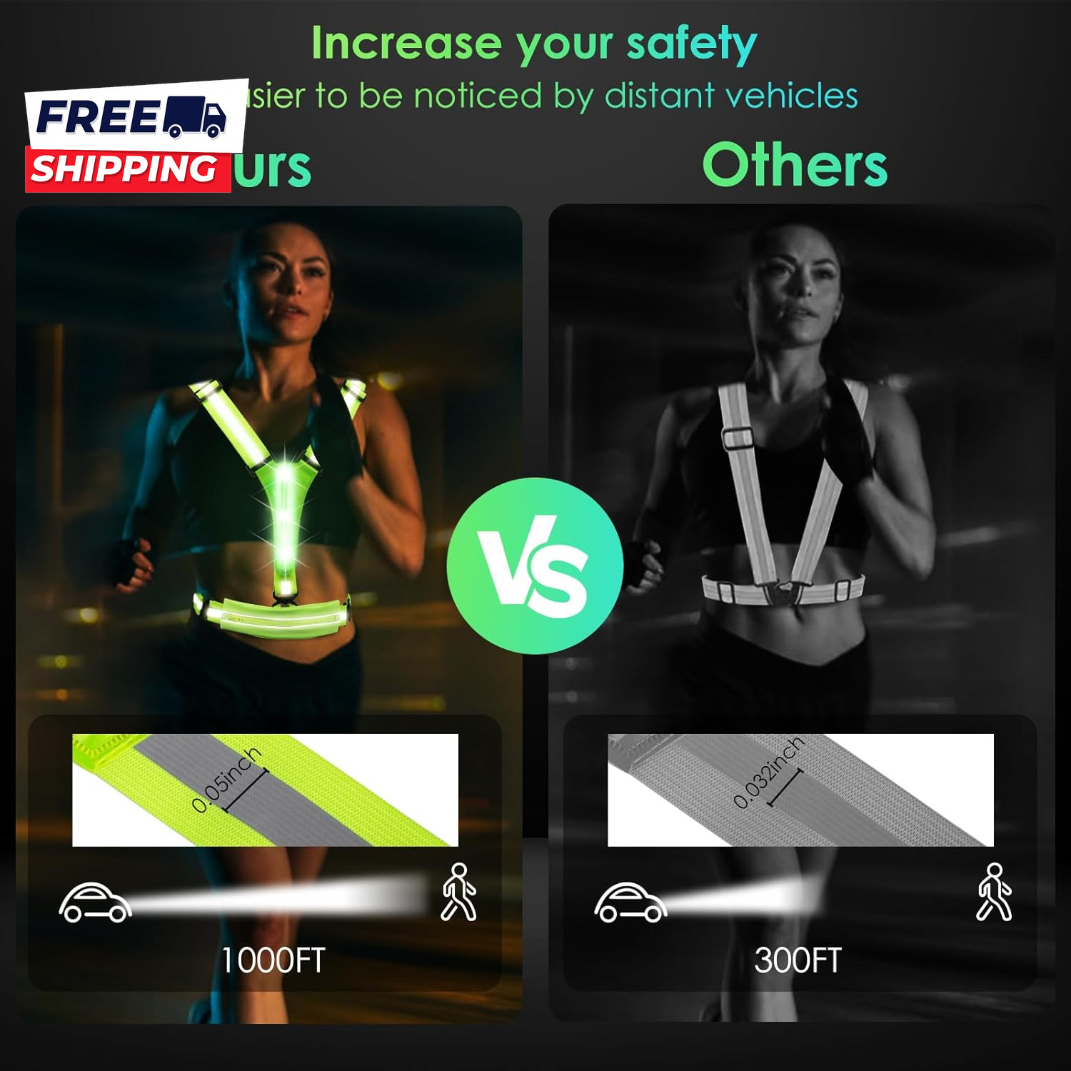 LED Reflective Light up Safety Running Vest for Biking Walking at Night