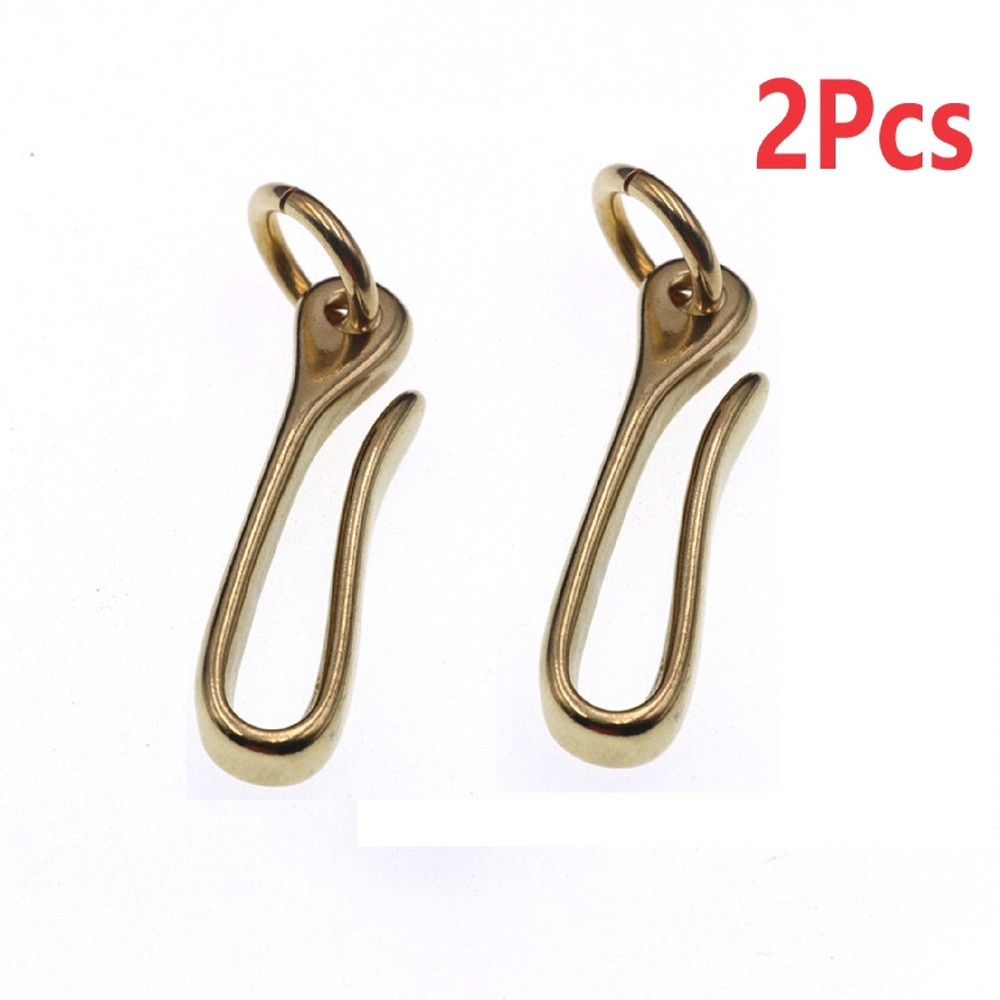 2Pcs S Retro Solid Brass KeyChain Key Ring Belt U Hook Wallet Chain Fish Hook g