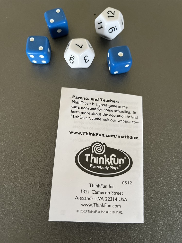 Thinkfun Math Dice with Instruction Booklets & Bag Educational & Fun learning