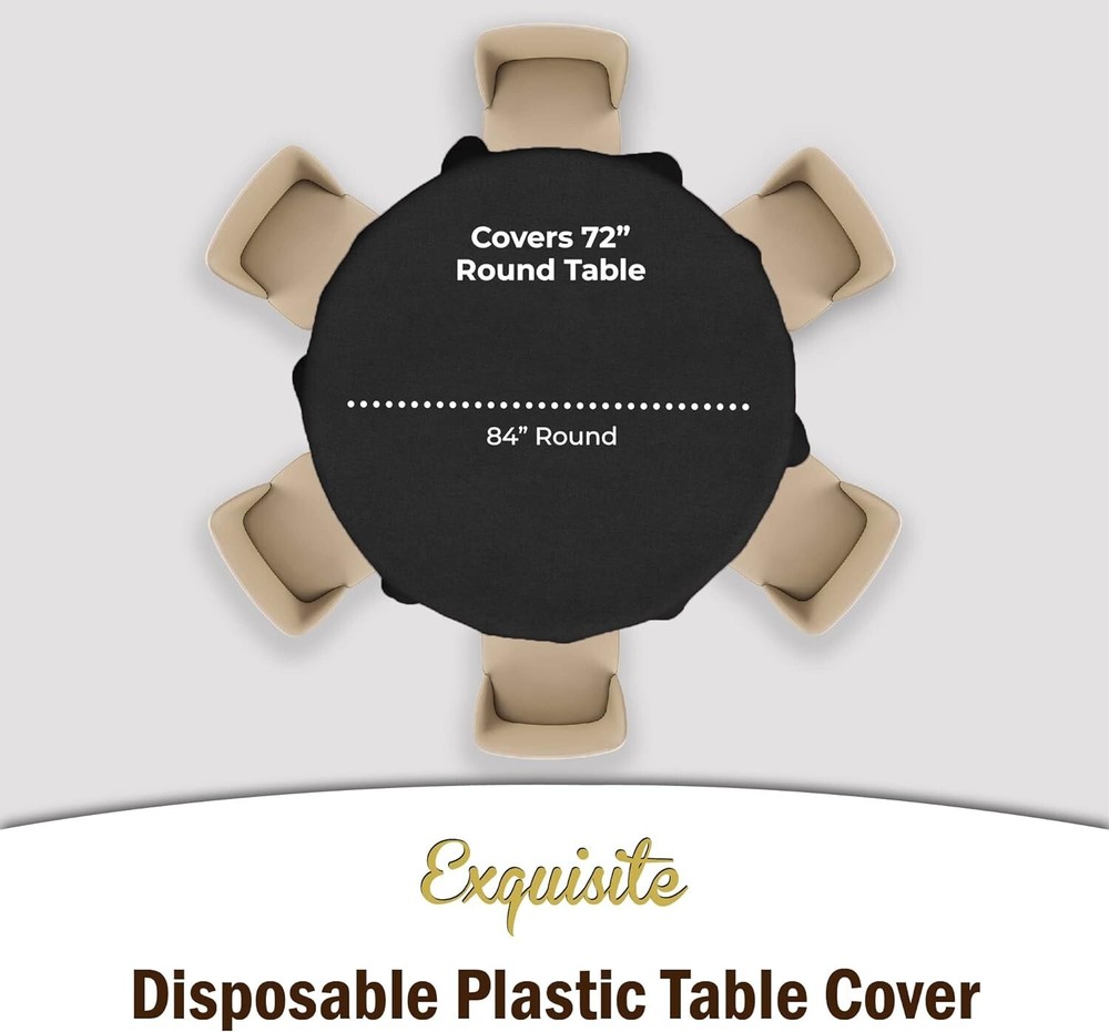 6-Pack Premium Black Plastic Tablecloths, 84in Round - Elegant Dining Solution