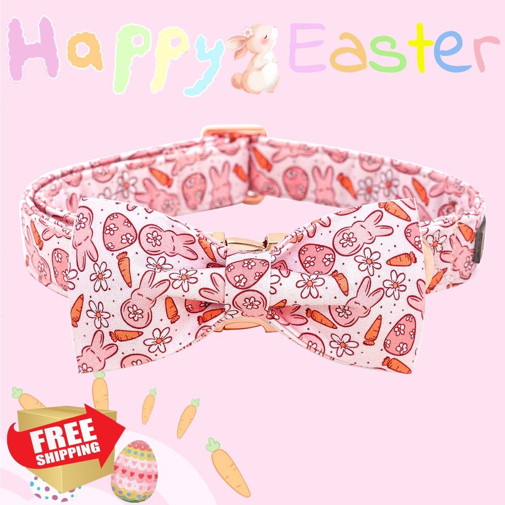 Pink Easter Dog Collar Bunny Bow X-Small Adjustable