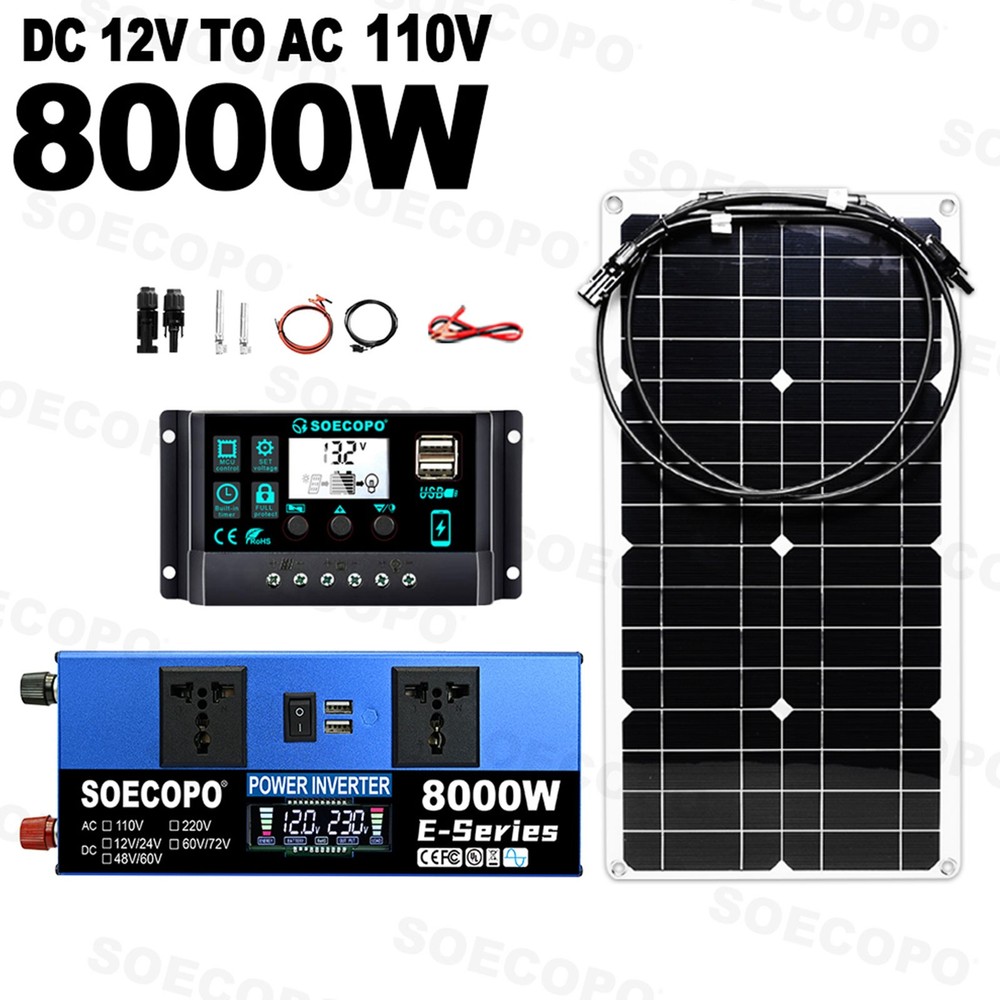 SOECOPO 8000W Solar System Kit,100A Controller, 12V DC to 110V/220V