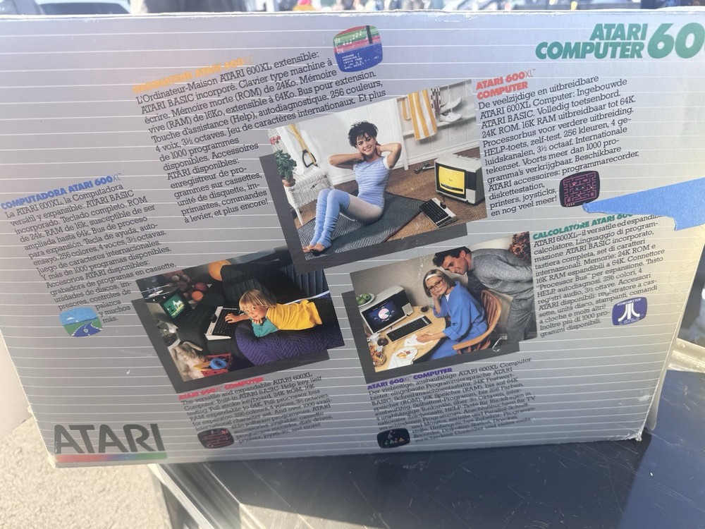 Atari Computer 600XL With Box With Cables No Manuels Tested( Box Ok Condition)