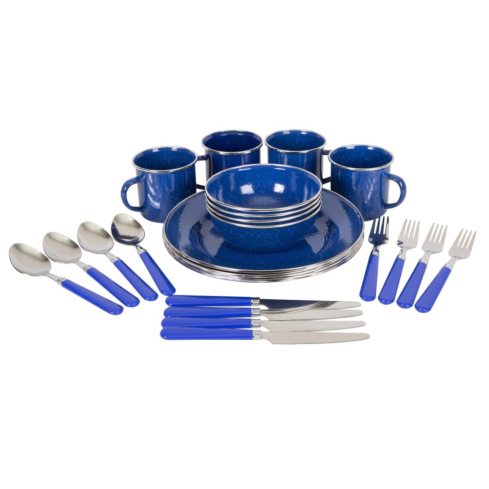 Deluxe 24-Piece Enamel Tableware Set Blue
