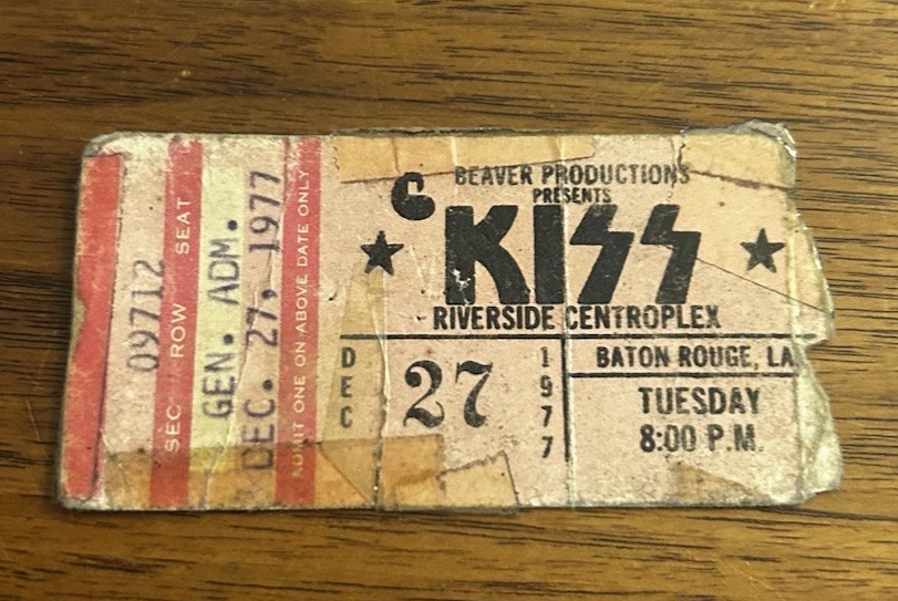 Vintage 1977 Kiss Concert Ticket Stub 12/27/77 Baton Rouge Louisiana
