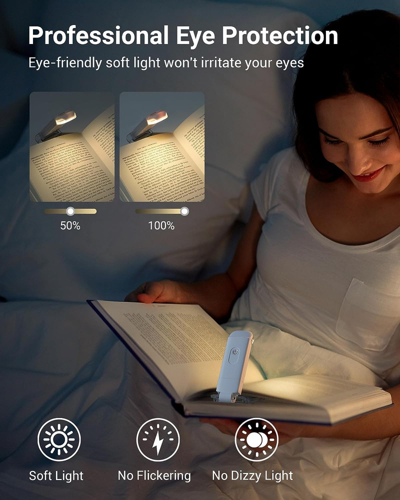 USB Rechargeable Book Light, Warm White, Brightness Adjustable for Eye-Protectio