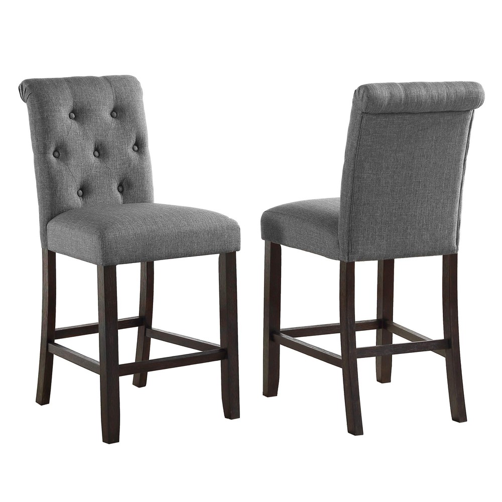 Hendley Solid Wood Tufted Counter Height Stools Set Of 2 Gray
