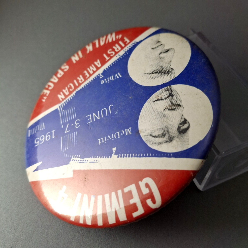 NASA GEMINI 4 Space Program 3-3/8" Vintage Pin-Back Button 1960's Unbranded