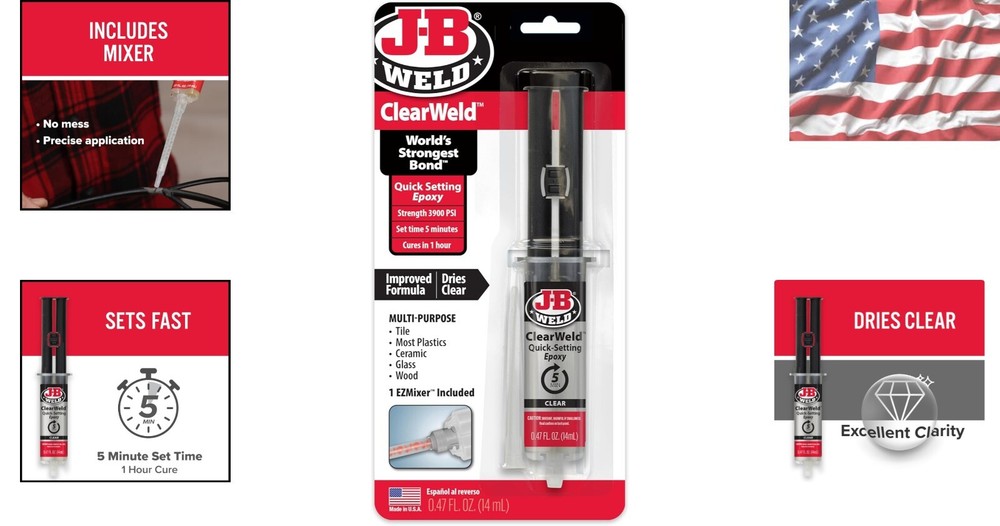 5-Minute ClearWeld Epoxy - Multipurpose 14ml with Static Mixer for Easy Repairs