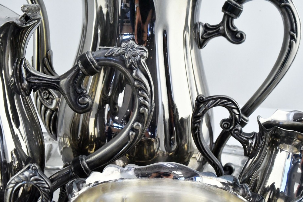 Silver Plate Complete 6pc. Floral Coffee and Tea Set