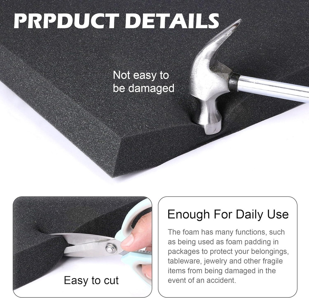 Polyurethane Foam Sheets - 6 Pack, 16x12x1 Inch Inserts for Storage and Crafts