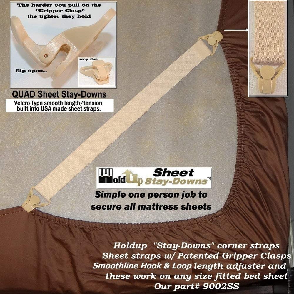 Holdup Short Quad Gripper Clasps for Fitted Sheets - Simple, Durable, Adjustable