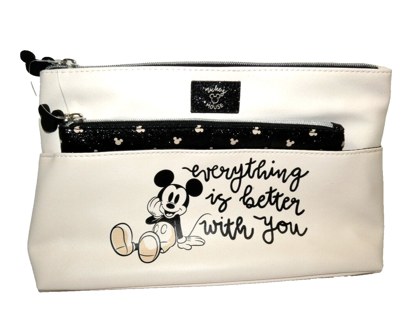 Mickey Mouse Cosmetic Bag White & Removable Pouch Disney Travel Case Makeup NWT