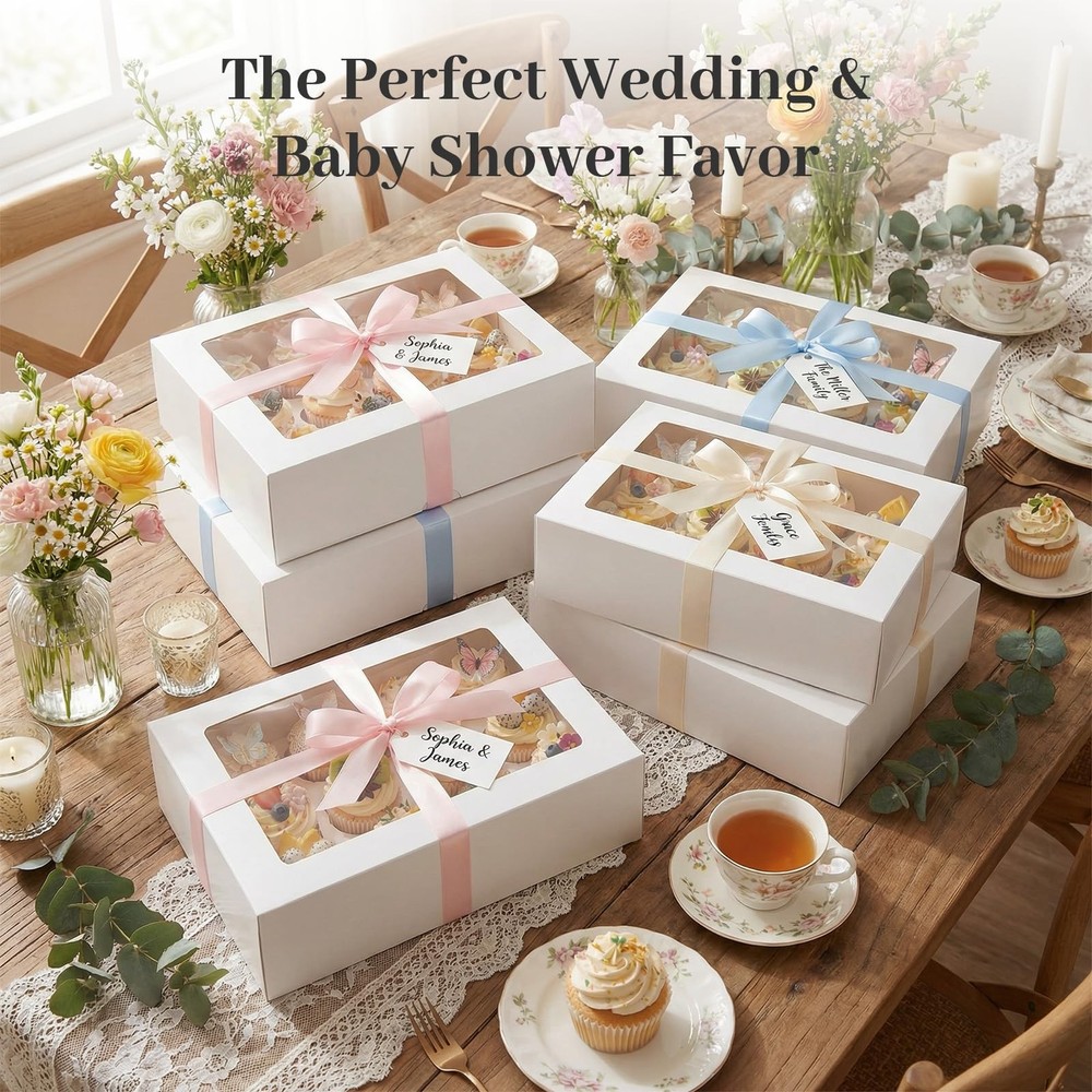 12 Count Cupcake Boxes, 6PCS Cupcake Container with Window Boxes Holding 72 P...