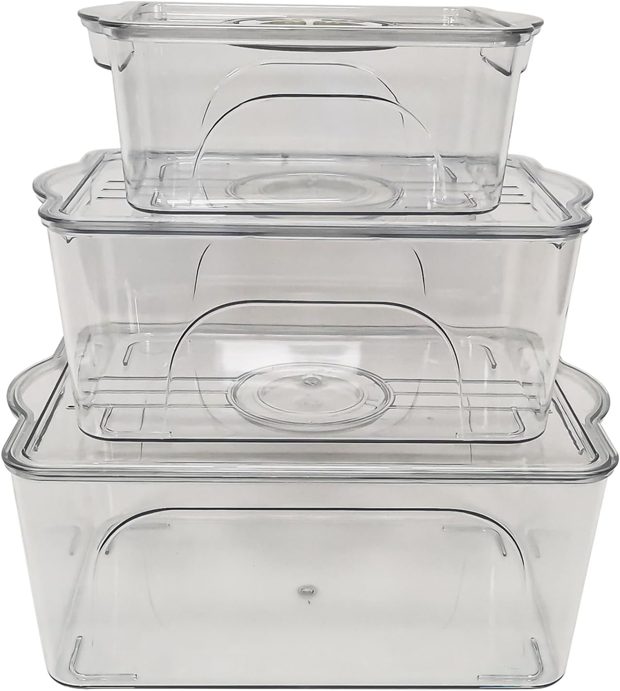 Clear Plastic Storage Bins with Date Recorder for Fridge and Pantry Stackable Re