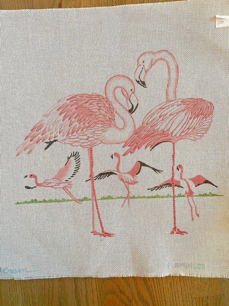 anne cram needlepoint canvas flamingos