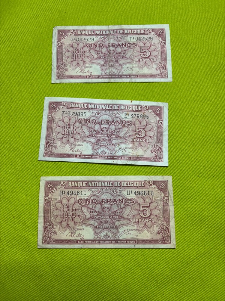 Belgium 5 Francs Lot 6 Notes