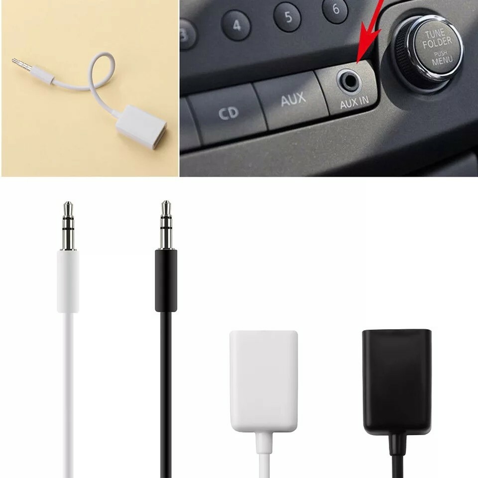 Black 3.5mm Male AUX Audio Plug Jack To USB 2.0 Male To Female Converter Car Mp3