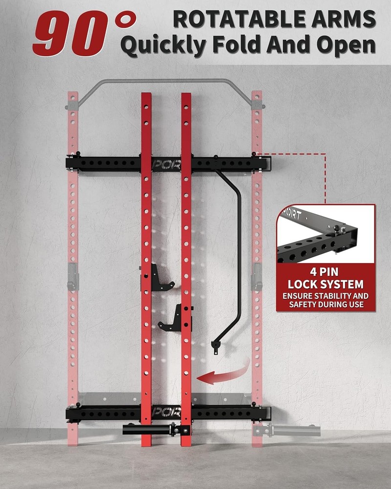 Foldable Squat Rack: 1000 LBS Capacity, Space-Saving with Pull-Up Bar & Landmine