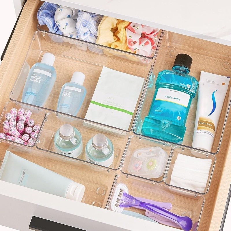5 PCS Plastic Drawer Organizers Set 4-Size Versatile Bathroom Vanity Organizer
