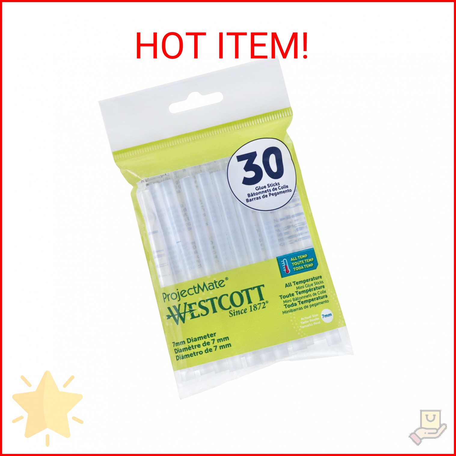 Westcott 16837 Premium All-Temperature Mini Glue Sticks for Hot Glue Gun, 30 Pac