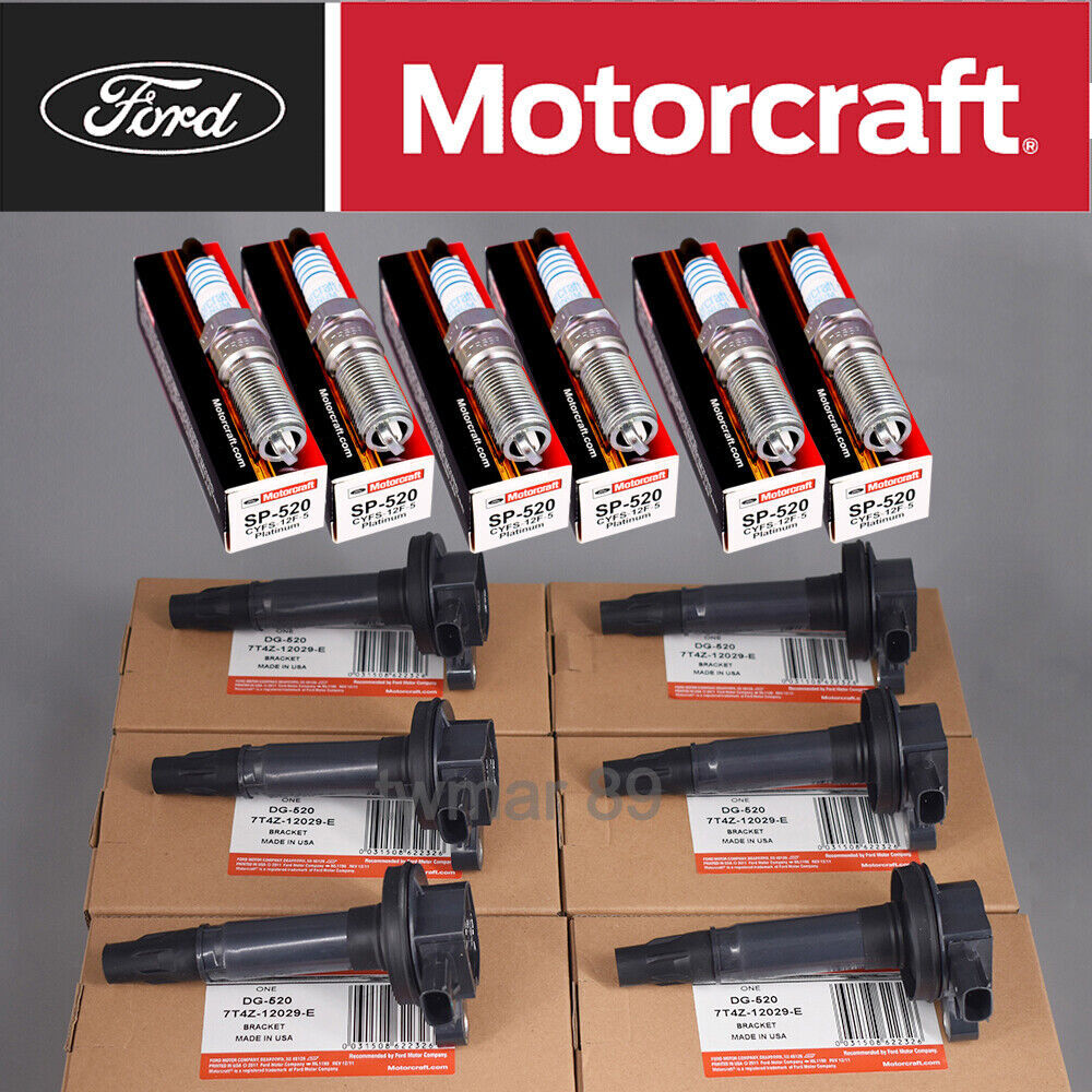 OEM 6P Ignition Coil DG520 + 6P Spark Plug SP520 For 2010-14 Edge 3.7L UF553 *